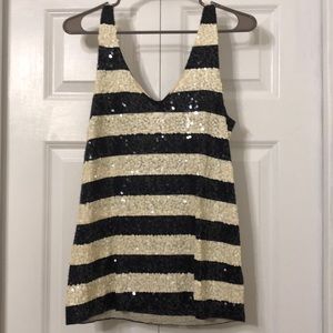 Navy striped sequin tank